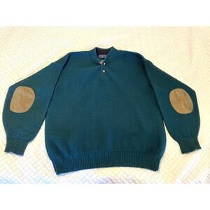 Pendleton Elbow Patch Sweater Green Size Large Wool Made in USA K1 Vintage 70s